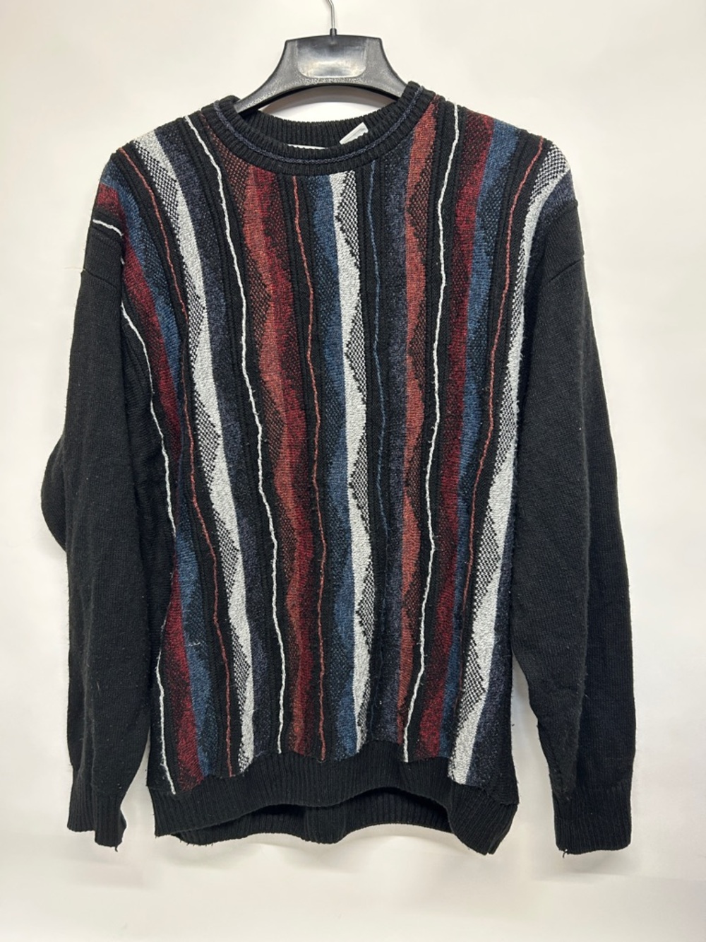 Black Crewneck Sweater Multicolor Pattern vintage large grandpa 
Coogi-style men